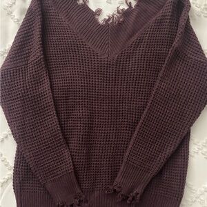 Zenana Outfitters Women's V-Neck Sweater - Rich Plum